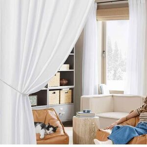 Semi Sheer White Sheer Curtains 84 inches Long 2 Panels, Rod Pocket & Back Tab